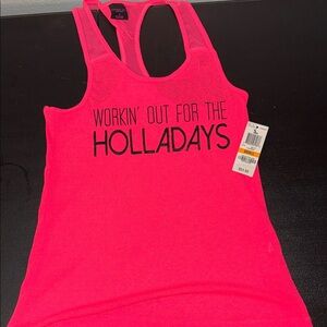 Material Girl Hot Pink Racerback Tank with Black 'HOLLADAYS' Graphic